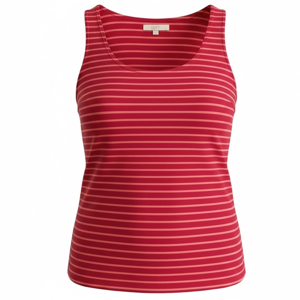 LOFT Pink and Red Striped Scoop Neck Tank Size M